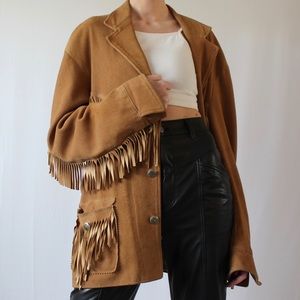 WESTERN VINTAGE SUEDE FRINGE JACKET IN TAN